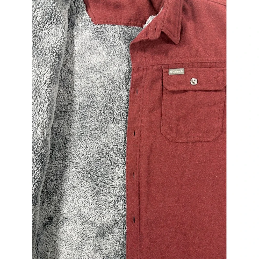 Columbia Mens XXL Burgundy Sherpa Lined Fleece Shirt Jacket Maroon Heavyweight